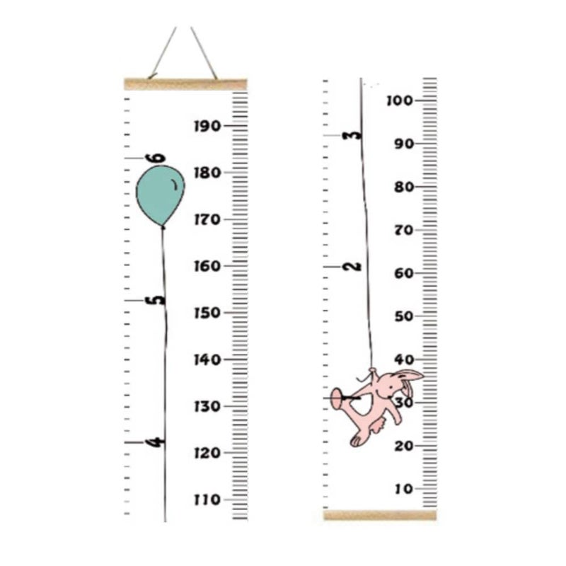 MinoMia Kids Growth Chart, Wood Frame Fabric Canvas Height Measurement Ruler from Baby to Adult for Child's Room Decoration 7.9 x 79in (7.9 x 79in, Balloon Rabbit) - Image 1